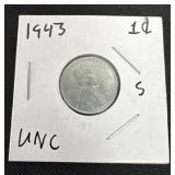 1943 s unc steel penny