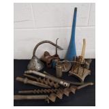Group of vintage tools,  funnels and oil cans