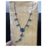 teal rhinestone floral Y-drop necklace