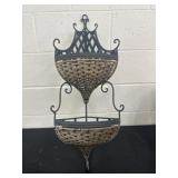 2 Tier Corner Shelf Wicker And Metal 29in x 8