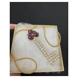 Amythyst glass Rhinstone key necklace