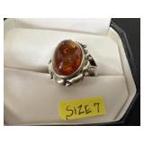 Natural Baltic cognac amber ring in a .925