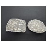 two vintage collectible belt buckles from the