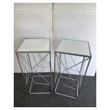 2 Decor Silver Look Mirror Top Side Tables