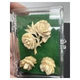 Vintage carved pin and earrings