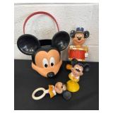 Vintage Mickey Mouse bucket and toys