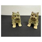 2  4ï¿½ vintage green-and-tan glazed ceramic Foo Dog