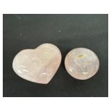 2 rose quartz crystals heart and round