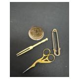 Vintage frog, scissors,pin and pick
