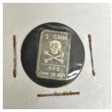1-gram .999 fine silver bullion bar