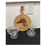 Chasing rainbow cutting board with glass dish and