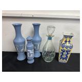 Group of decanters  and vases