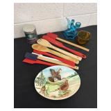 Kitchen items and wall decor and candle holder