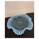 12ï¿½ vintage Fenton blue opalescent art glass bowl