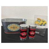Coca Cola tin with Coca Cola shakers and table