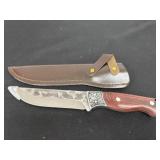 hammered-finish steel blade with an etched cloud