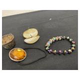 Bracelet and hair tie and trinket box with bucket