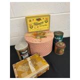 Vintage containers coffee can sewing basket cigar