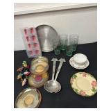 Aluminum pan with four drinking glasses, vintage