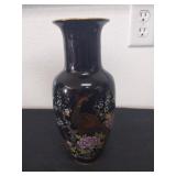 10 in vintage Japanese black porcelain vase
