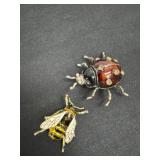Bee and lady bug brooch