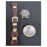 Western-style engraved silver concho Watch band