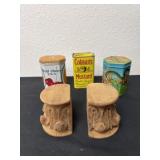 Vintage tins with carved book ends