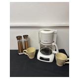 Mr. coffee coffee pot, two coffee, mugs with