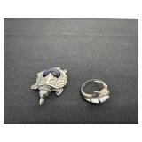 Size 6 925 dolphins ring with turtle pendant