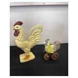 10ï¿½ cast iron rooster door stop and wood rooster