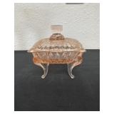 vintage pink pressed glass lidded box