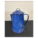 vintage blue speckled enamelware coffee pot