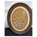 17ï¿½ vintage framed 'Obsolete Coinage' 16-coin