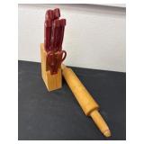 Knife block stainless steel with wooden rolling