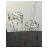 2 vintage Metal Planter Stands 27in and 21in