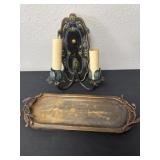 Vintage wall light and a wooden tray