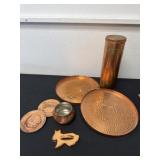 Group of copper items, pasta, tin trays, mini