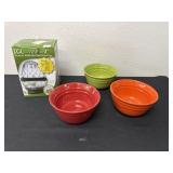 3 Rachael Ray bowls with egg stripper