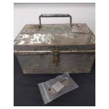 15x 9.5 x 7 in vintage metal toolbox with key and