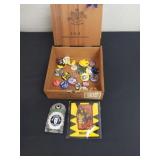 Wood cigar box with DC comic character pins