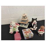 Group of figurines and bear planter