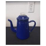8.5 in blue enamelware percolator coffee pot with