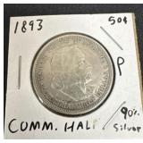 1893 Colombian exposition comm silver half dollar