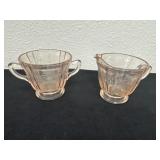 vintage pink depression glass creamer and open