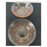Two 7ï¿½ a vintage pink pressed glass bowl featuring