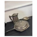 Vintage Silver plated, giant tea, pot dish, and
