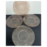 Four 11ï¿½ vintage pink pressed glass plates