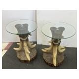 2 Unique Horn tables with glass top 20x15