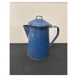 vintage blue speckled enamelware coffee pot