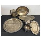 Group of silver plated items, including tray,